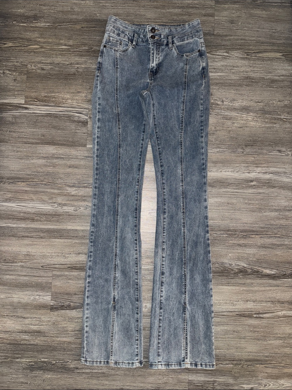 Women's Light Blue Flare Jeans with Front Seams